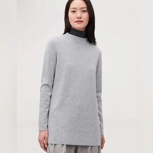 COS High Mock Neck Wool Sweater Grey Size Small